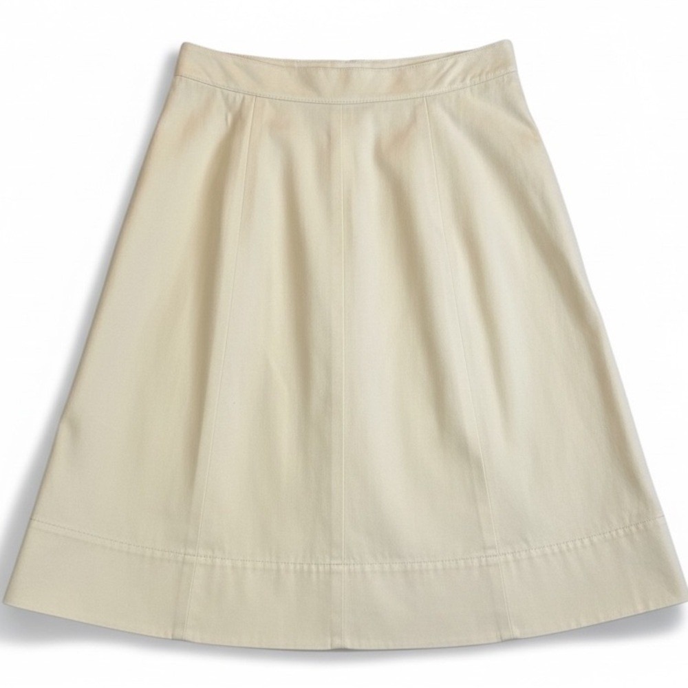DKNY Cream Cotton A-Line Skirt Womens 12 Neutral Twill Knee Length Panel Flare